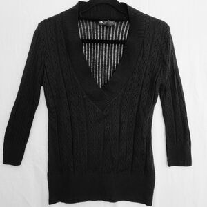 Vtg Sheer Black Sweater Size Petite Med V Neck Y2k Bella Swan
